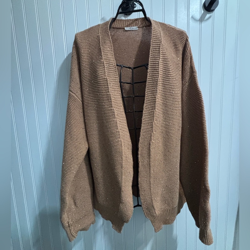 Casheart Women's Tan and Gold Designer Wool and Cashmere Cardigan